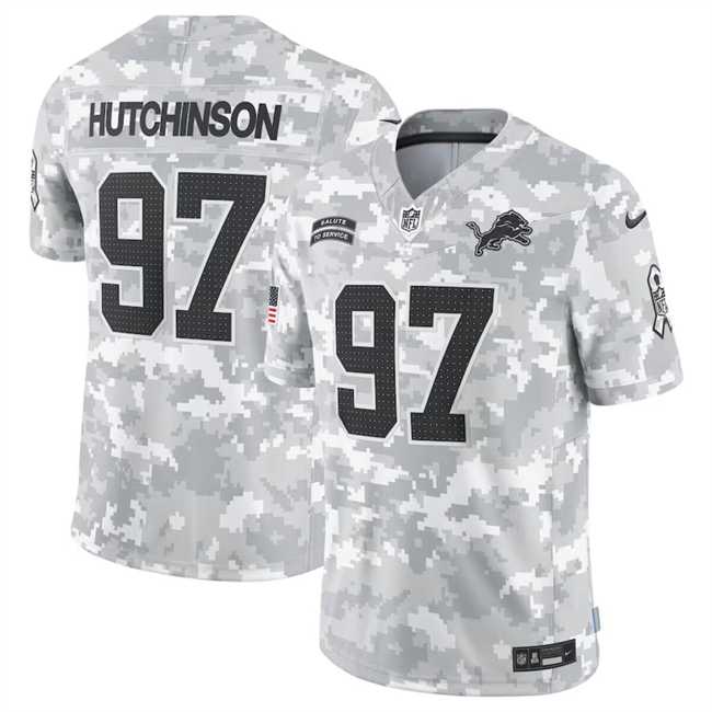 Mens Detroit Lions #97 Aidan Hutchinson 2024 Arctic Camo Salute To Service Limited Stitched Jersey Dyin